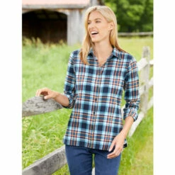 New 🎁 Vermont Country Store 👩 Women's Lightweight Flannel 👕 Shirt Blue Plaid 😀